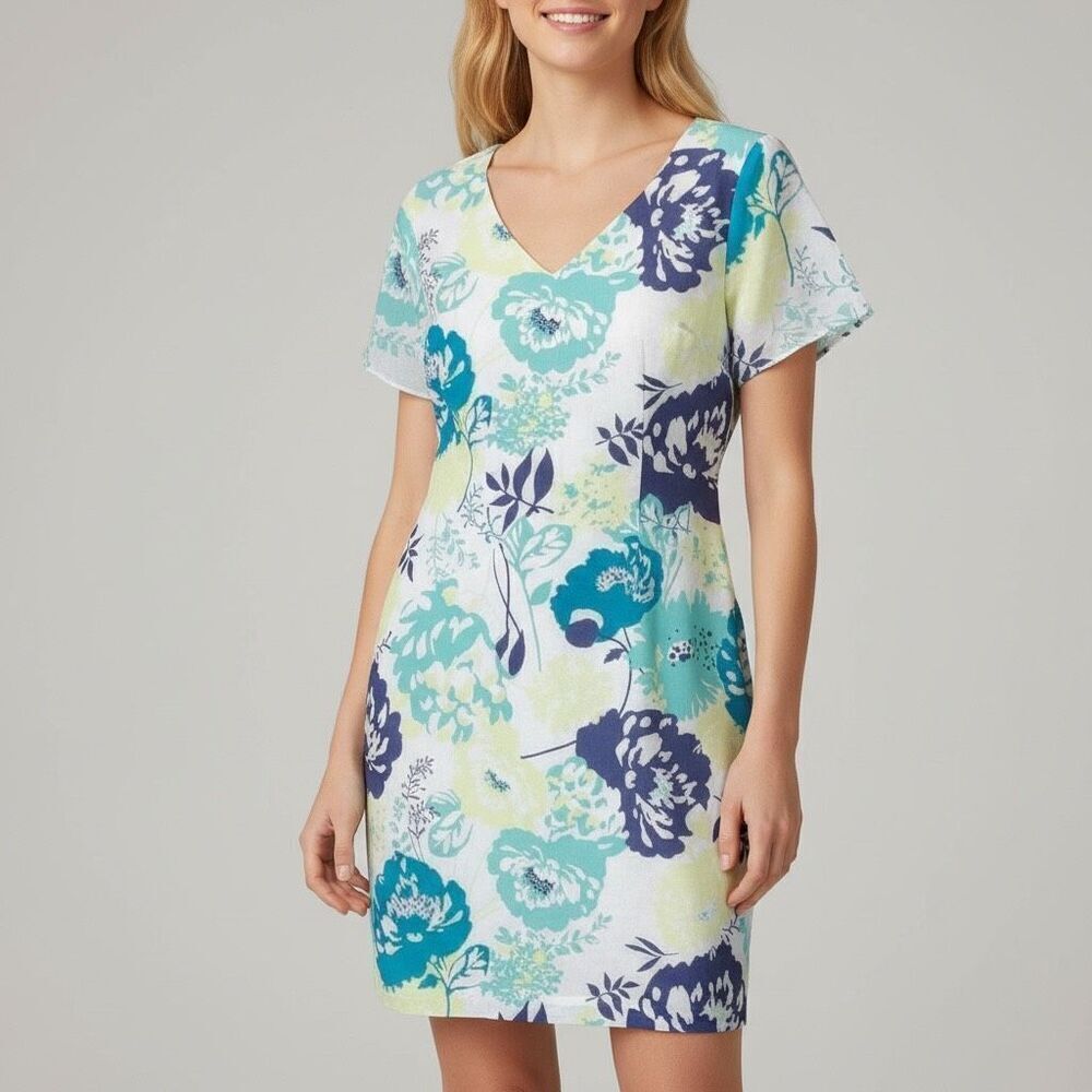 Pendleton Petite Floral Cotton Silk Sheath Dress Size 6